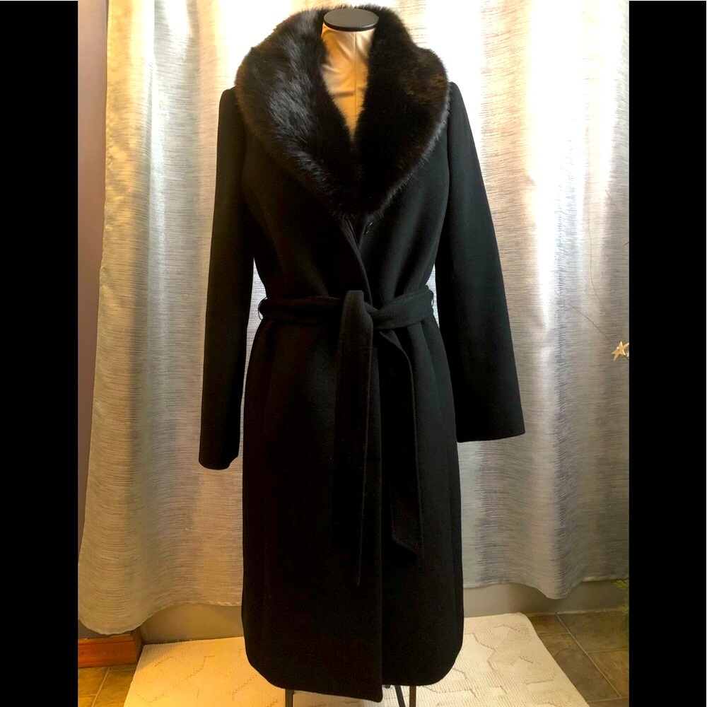 Talbots black wool coat with faux fur collar. Size 4